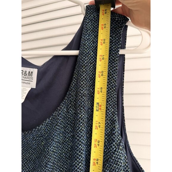 R&M Richards Woman 18W Navy Blue Sleeveless Long Dress Metallic Overlay Formal - Picture 4 of 6